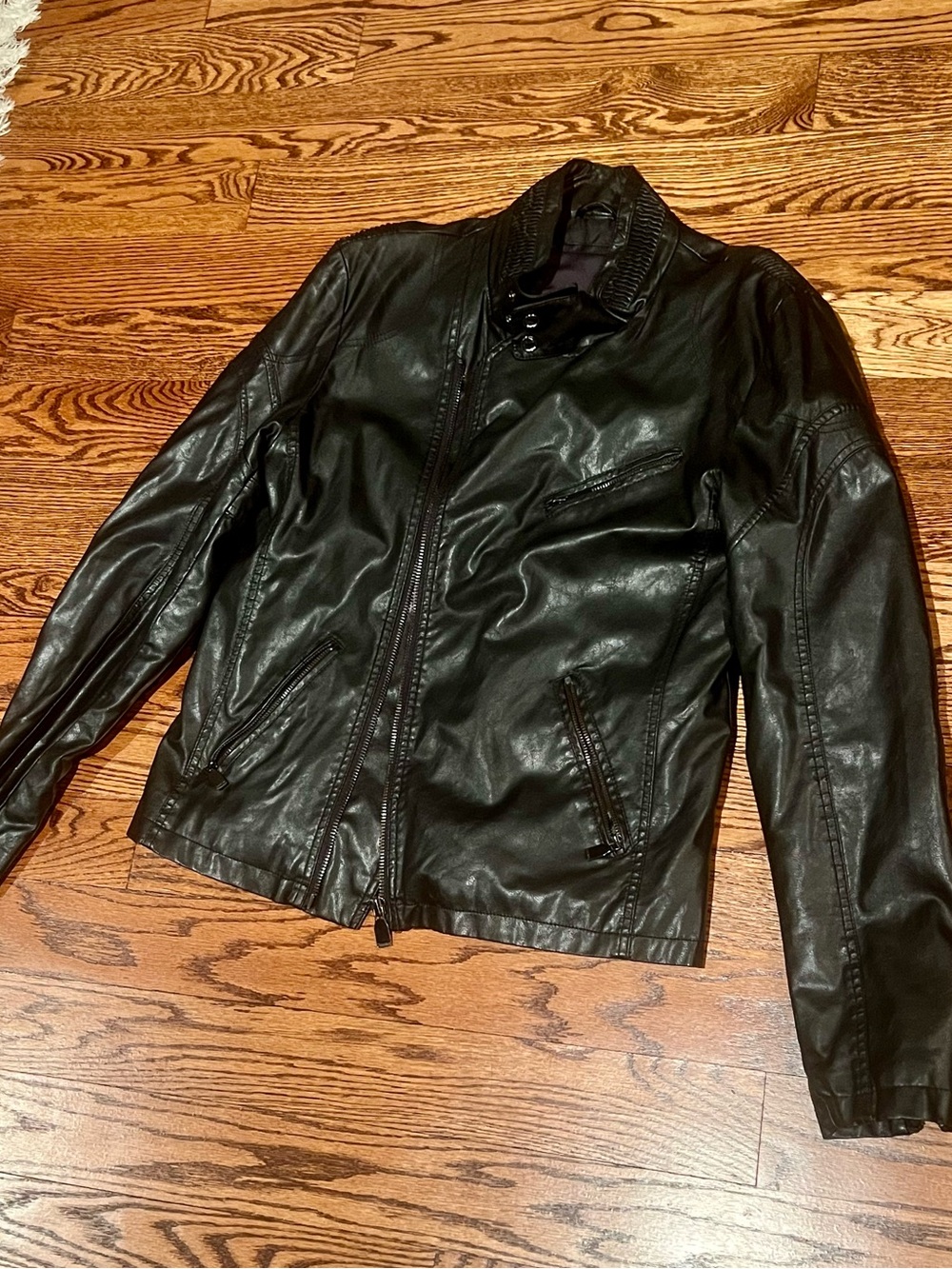 Zara Black Faux Leather Moto Jacket with Stand Collar